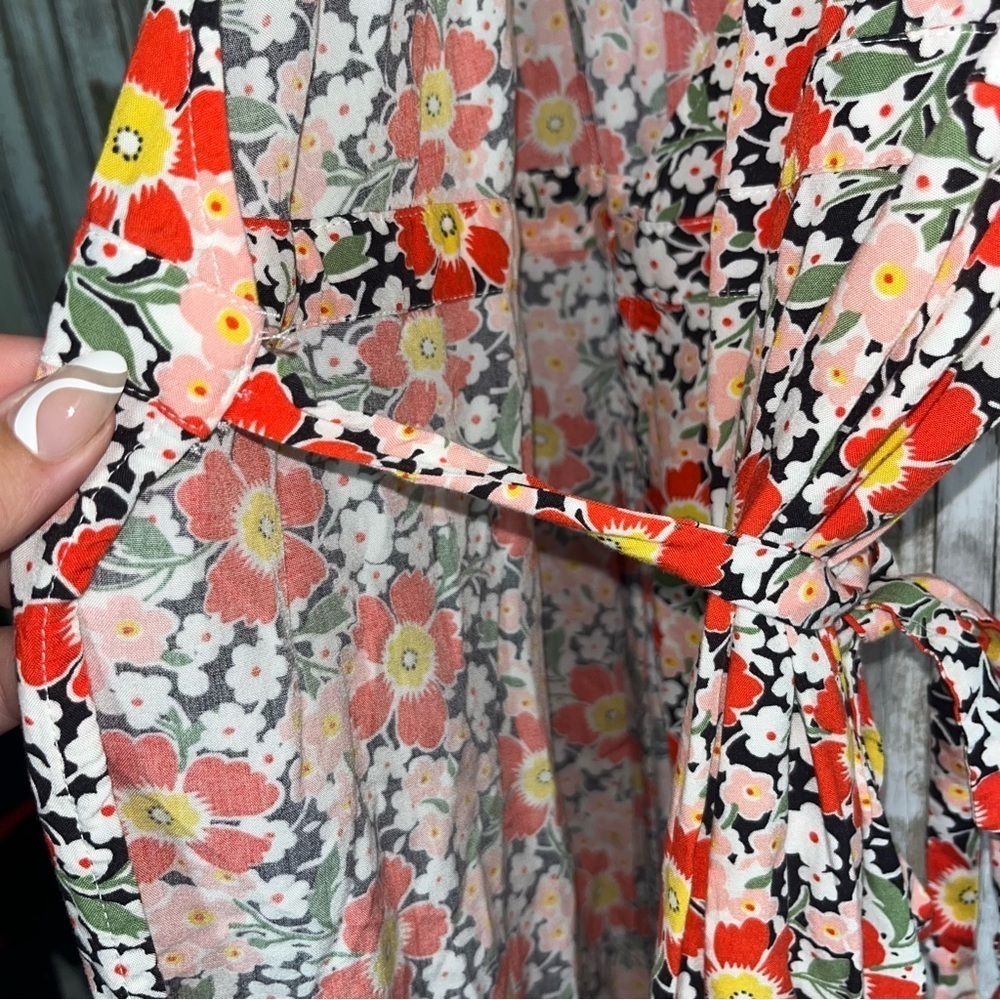 J.Crew Floral Wrap Midi Dress XXS Red Orange V Neck Summer Vacation Dress - Picture 4 of 9